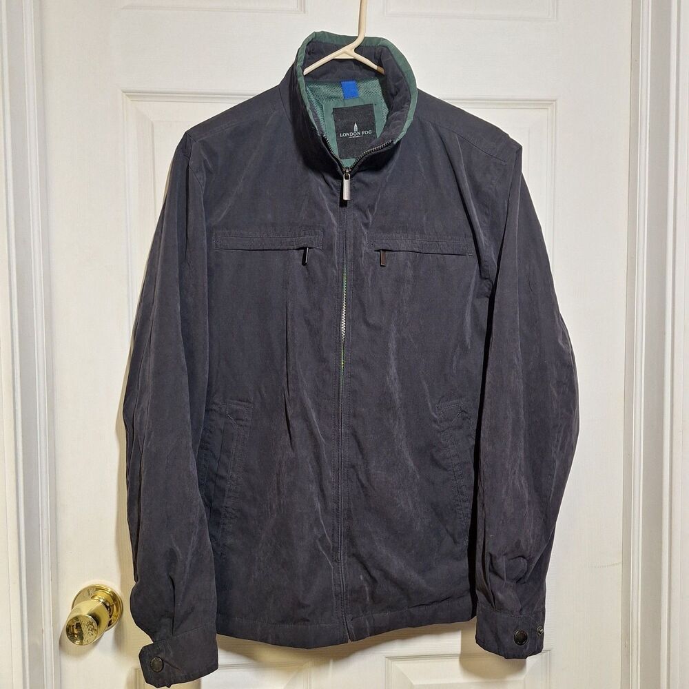 London Fog Black Microfiber Litchfield Windbreaker Bomber Jacket Outdoor Size M